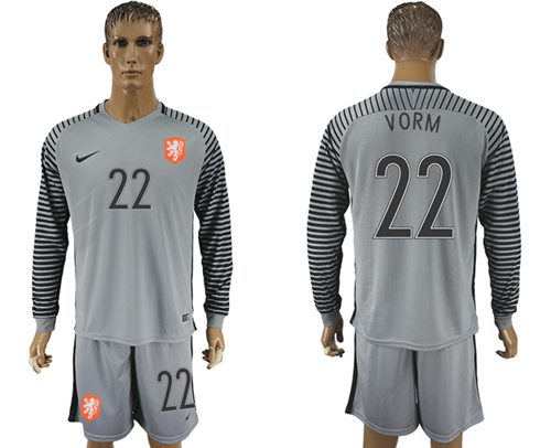Holland #22 Vorm Grey Goalkeeper Long Sleeves Soccer Country Jersey